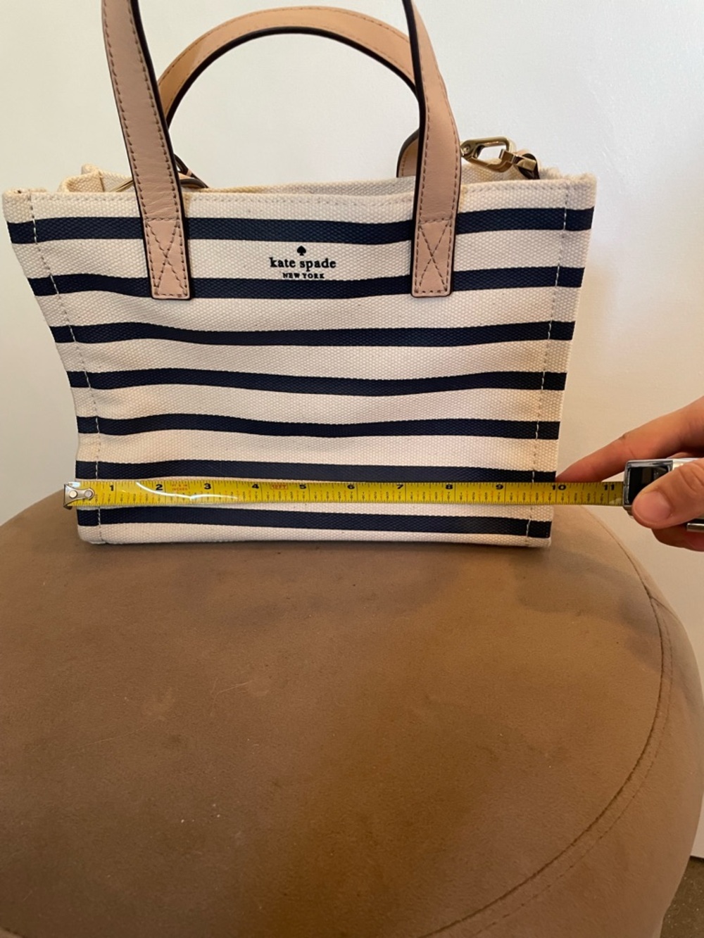 Kate Spade Navy/Cream Striped Canvas Bag with Leather Handles/Strap - Picture 5 of 9